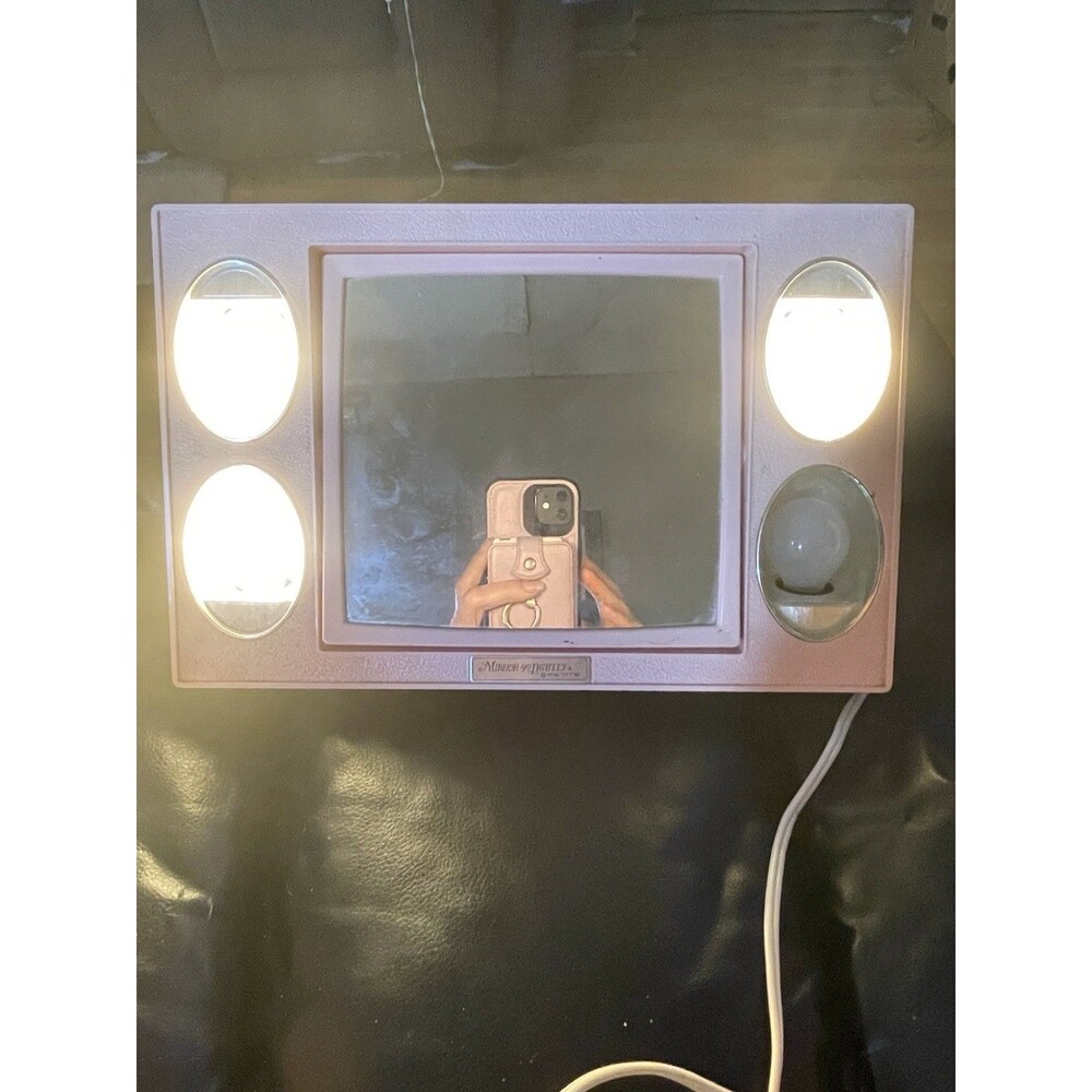 Vtg Mirror-Go-Lightly Petite Bercy Pink Lighted Vanity Makeup Mirror & Case Work